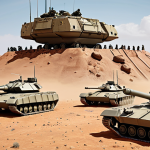 **

*   **Prompt:** A high-ground view of a Terran tank line in "Siege Mode," overlooking a choke point. Science Vessels provide support, while Marines and Medics are positioned in front. Turrets are visible in the background, defending against air units.

**