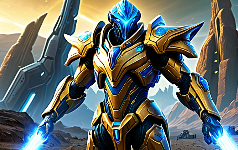 A powerful Protoss Zealot, characterized by its formidable, gleaming golden-blue combat armor, executing a rapid strategic push across an alien landscape. The Zealot's body is fully encased in its iconic, professional Protoss attire. The futuristic alien environment unfolds in the background, featuring subtle, non-descript sci-fi base structures in the distance, indicating an opponent's territory. A soft, dynamic energy aura subtly surrounds the Zealot, hinting at its speed and determination. Perfect anatomy, correct proportions, natural pose, well-formed hands, proper finger count, natural body proportions, professional digital illustration, high fidelity, sharp focus, safe for work, appropriate content, fully clothed, modest, family-friendly.